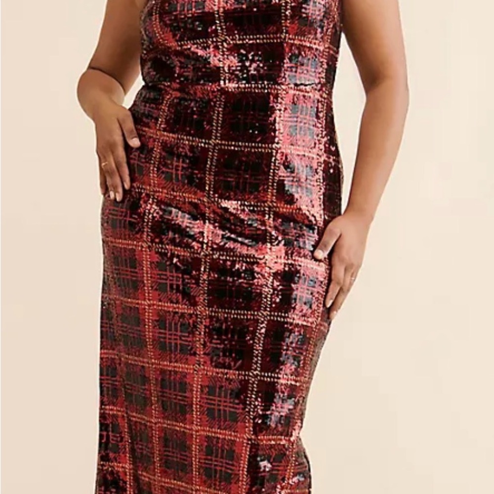 Eloquii Elegant Red Plaid Sequin Dress